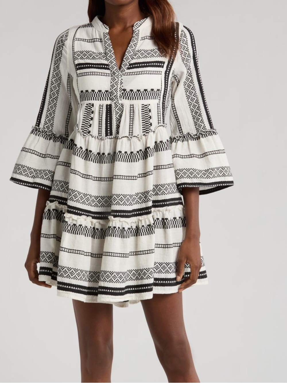 Lulla Collection Black & White Boho Print Tiered Mini Dress Size L